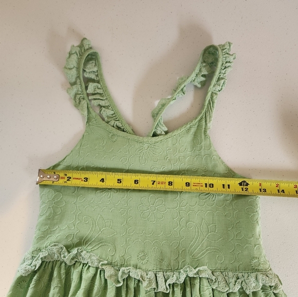 Haute Hippie Kids Green Peasant Tiered Ruffle Dress Girls Size 12 Boho Bohemian - Picture 11 of 12
